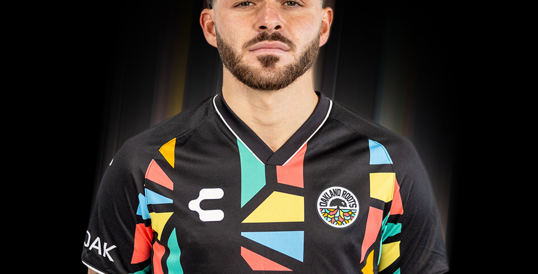 Panos Armenakas wearing an Oakland Roots SC 2025 Primary Kit.