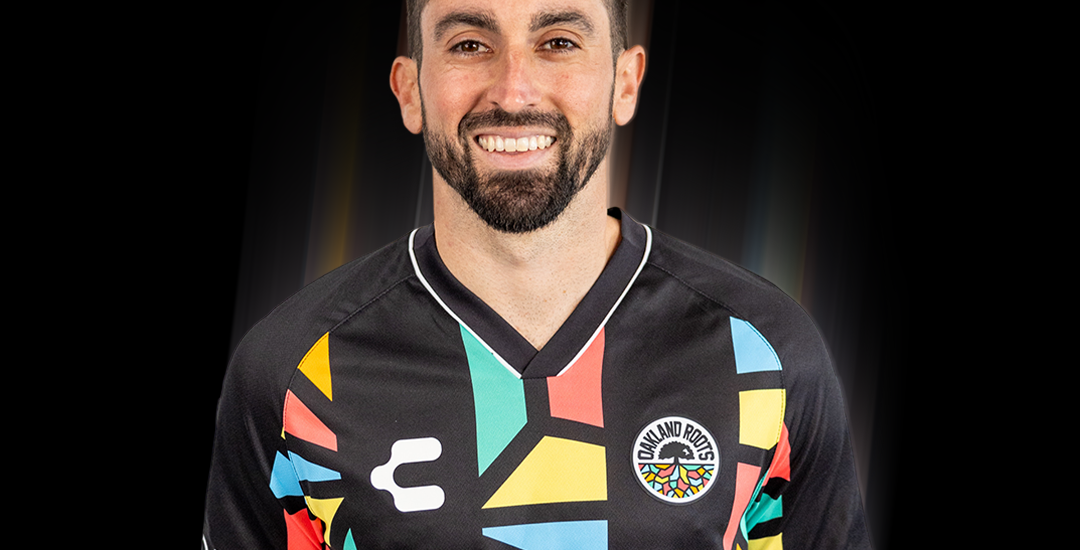Tyler Gibson wearing an Oakland Roots SC 2025 Primary Kit.